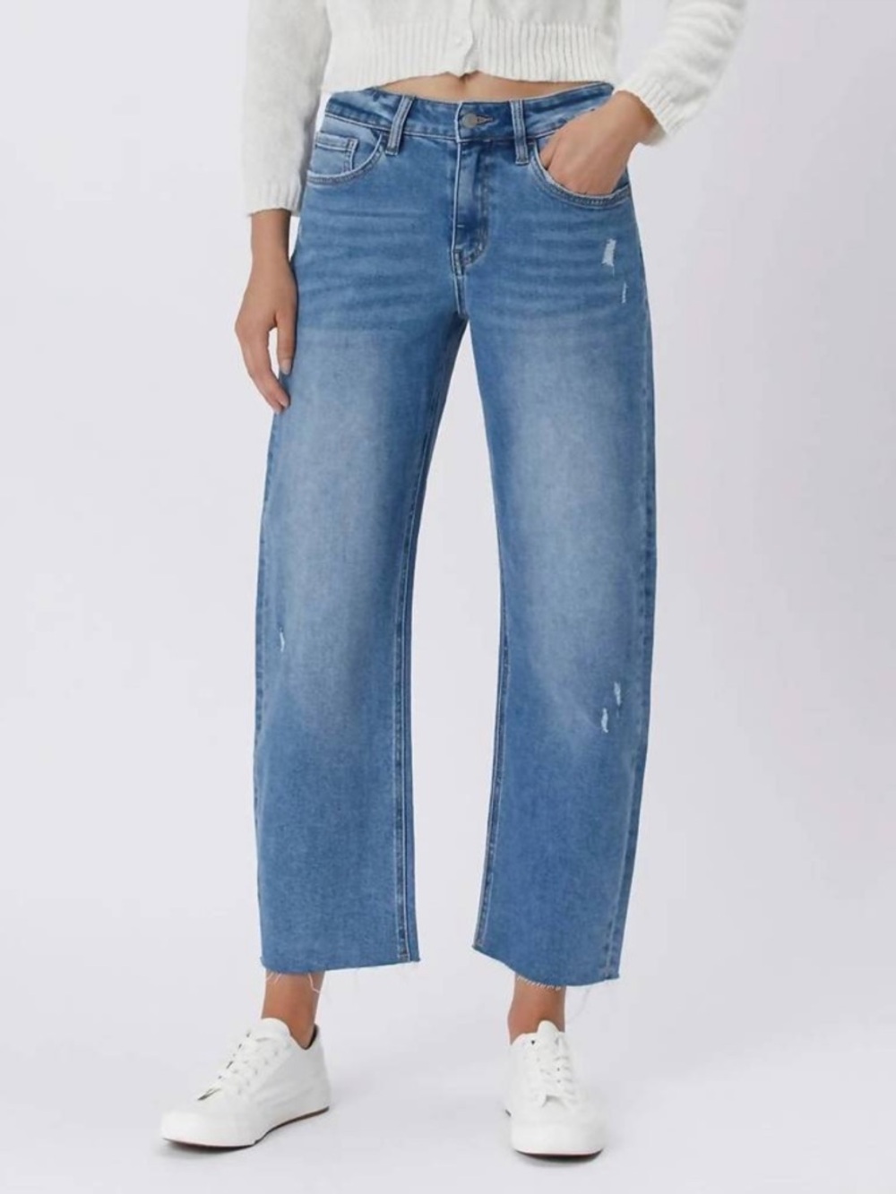 Lovervet Conner High Waisted Mild Barrel Jeans Classic Blue Wash - Stretch